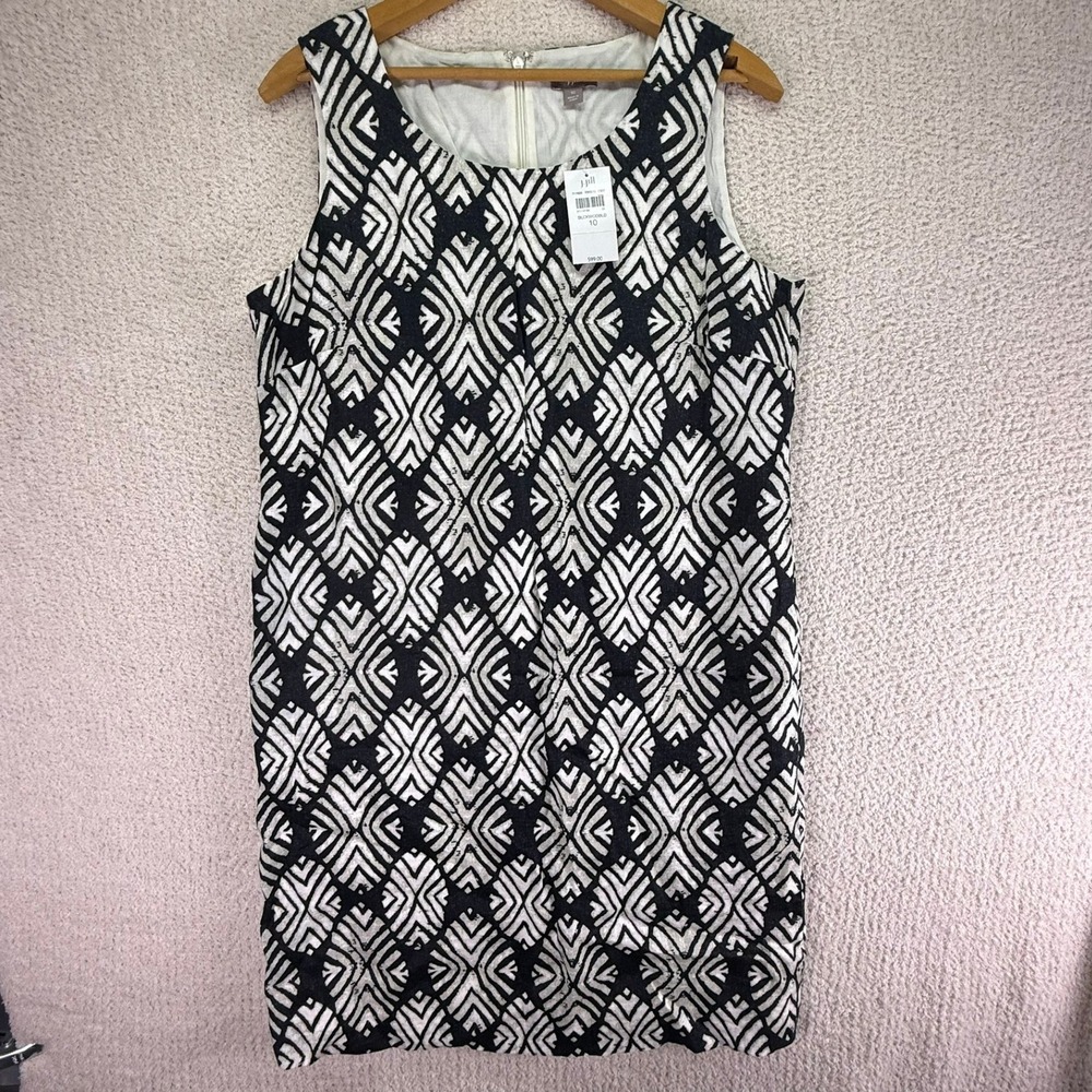 J. Jill Linen Dress NWT‎ Black White Geometric Sleeveless Casual Summer Size 10